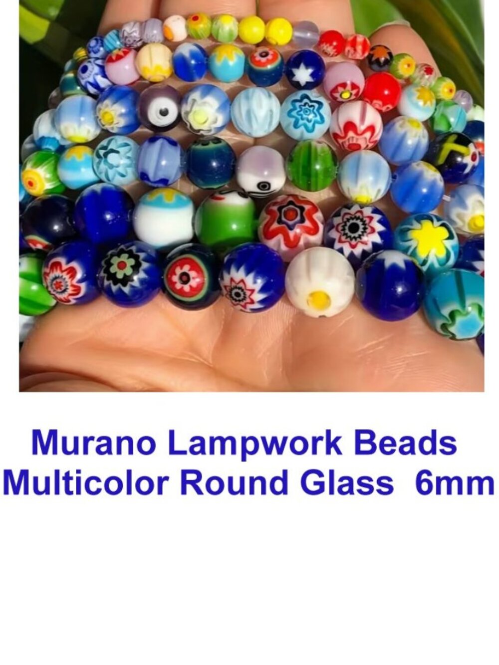 Murano Lampwork Beads Multicolor Round Glass Beads 15" Strand  6mm